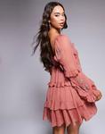 Мини-платье ASOS DESIGN с оборками, темно-розового цвета - фото 4