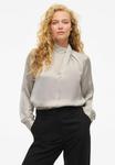 Блуза VILA MIT LANGEN ÄRMELN VISOFIE STEHKRAGEN, Cement/Beige - фото