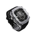 Akkerds Часы Apple Alloy Case Material Ultra2/1 Generation, Silver case, transparent middle frame, black fluoroelastomer single-hand buckle strap - фото 6