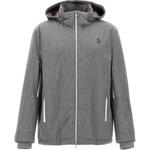 Brunello Cucinelli Полосатая куртка-бомбер с капюшоном, Gray - фото