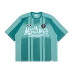 Футболка с граффити и полосками Aape, синий - фото