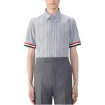 Полосатая рубашка с короткими рукавами THOM BROWNE, средне-серый - фото 4