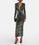 Платье со сборками и пайетками Alex Perry, Dark Olive - фото 2