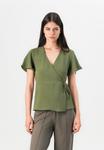 Блуза VILA VILOVIE V-NECK WRAP, Four Leaf Clover/Khaki - фото