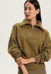 Джемпер OYSHO HALF-ZIP MIXED KNIT, Khaki - фото 5