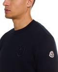 Вышитый хлопковый свитер с монограммой Crewneck Moncler, синий - фото 4