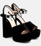 Декорированные бархатные платформы-сандалии Miu Miu, черный - фото