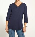 Сетчатый топ с V-образным вырезом в темно-синем цвете FDJ - фото