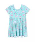 Платье с короткими рукавами и завитками для маленьких девочек Rainbow Sky Gerber, синий - фото