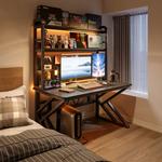 Компьютерный стол Naijia 100x60x170 см с полками и перфорированной панелью, темно-черный, комплект со стулом - фото 2