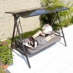 Садовые качели-кровать Green Water Narat, матрас-сиденье+подушки, хаки - фото 2