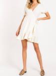 Льняное мини-платье-халат кремового цвета LUSH - фото