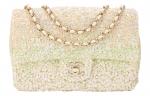 CHANEL Металлический клатч на цепочке через плечо миниатюрный женский светло-зеленый с белым - фото