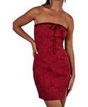 Платье-труба мини из жаккарда с бархатным контрастом винного цвета Blue Blush, Wine - фото