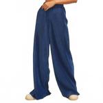 Бархатные брюки с рубчиком и широкими штанинами в цвете Navy Main Strip - фото 2