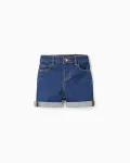 Джинсовые шорты для девочки с подворотом по низу Zippy, синий - фото