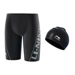 LiNing Плавательные шорты мужские черные, комплект (шорты для плавания миди + шапочка для плавания) - фото 2