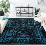 Ковер SAFAVIEH, 305 x 305 см, Adirondack Collection, Black & Teal, Oriental Distressed, не линяет, прост в уходе, идеален для помещений с высокой проходимостью в гостиной, спальне (ADR109K) - фото