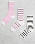 Носки Monki, 3 пары, в розовую полоску - фото