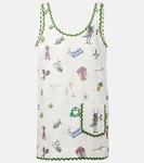 Вышитое льняное мини-платье Alémais, кремовый - фото