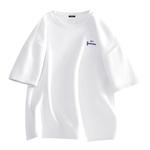 Футболка унисекс MINISO, белая (голубое сердце с логотипом на груди) - фото