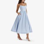 Платье миди Lolita из смесового хлопка стрейч с круглым вырезом House Of Cb, синий - фото 3