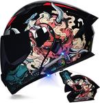 Шлем мотоциклетный AAREG Bluetooth с принтом, черный - фото