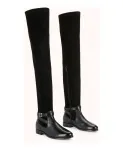 Эластичные кожаные сапоги выше колена Cosmoparis, черный - фото 2