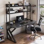 Компьютерный стол Xinmeikai 80x60x170 см с полкой, черная рама + карбон - фото