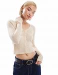 Кардиган Stradivarius STR легкий трикотажный в цвете экрю - фото