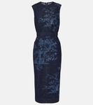 Печатное хлопковое джинсовое платье-карандаш Erdem, Cyanotype Etching Indigo - фото