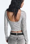 Блуза PULL&BEAR SEQUINNED LONG SLEEVE, Silver Coloured/Silver-Coloured - фото 3