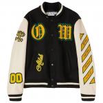 Бомбер Off-White Graphics Leather Varsity, черный/желтый - фото