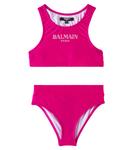 Бикини с логотипом Balmain Kids, Lampone/Bianco - фото