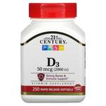 21st Century, витамин D3, 50 мкг (2000 МЕ), 250 мягких таблеток - фото 2