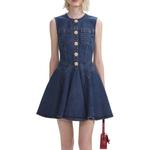 Джинсовое платье-мини скейтер Self-portrait, синий - фото 4