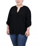 Плюс размер блузка с разрезом шеи и рукавами реглан NY Collection, черный - фото