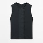 Топ Massimo Dutti Cotton Blend With Placket Detail, темно-синий - фото