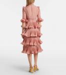 Многоярусное плиссированное платье миди Zimmermann, Lipstick - фото 3