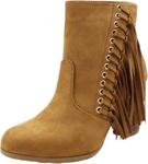 Женские ботинки Luxury Divas Boho с бахромой на массивном каблуке, Tan - фото