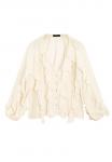 Блуза Massimo Dutti FLOWING GARMENT WITH RUFFLES, Beige - фото 6
