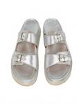 Women's Double Buckle Platform Sandal In Silver Leather Ann Mashburn - фото