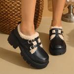 Женские лоферы с флисовой подкладкой, платформой и массивной подошвой, оксфорды-бутсы с пряжкой, удобные повседневные туфли, модные мягкие сапожки с закругленным носком, плюшевой подкладкой, ретро стильные зимние ботильоны ZPLMIDE, Black - фото 9