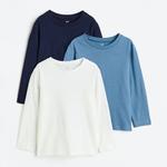 Комплект из 3 трикотажных лонгливов H&M Basics Solid-color, белый/синий - фото