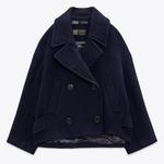 Укороченное пальто Zara Oversize Wool Blend, темно-синий - фото 2