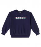 Хлопковый джерси свитшот с логотипом Web Stripe Gucci Kids, Dark Night Sky/Mc - фото