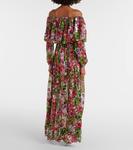 Шелковая шифоновая блузка с эффектом деворе Costarellos, Multi-Rose - фото 3