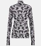 Прозрачный топ с высоким воротом Norma Kamali, Black Leaf - фото