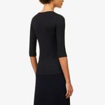 Топ из эластичной ткани в рубчик с круглым вырезом Vince, черный - фото 4