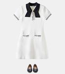 Платье-поло из жаккарда Self-Portrait Kids, белый - фото 2